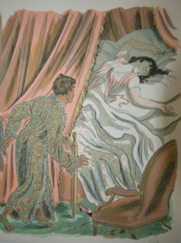 Spící žena a muž v županu
