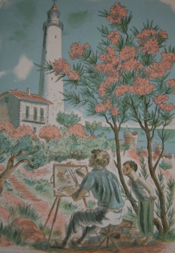 Malíř malující maják